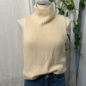Theory - Cream Sleeveless Turtleneck Sweater - Size Large